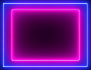 Wall Mural - Purple neon frame on a black background, a futuristic blank screen design with a glowing light border for web technology or a banner template