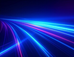 Wall Mural - Abstract blue background with glowing light rays and futuristic motion blur