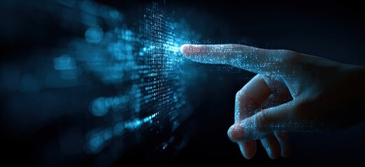 A hand interacting with digital code