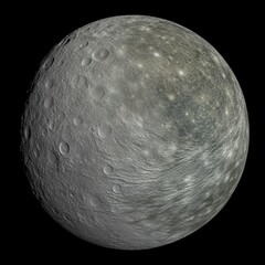 Wall Mural - This image showcases Umbriel, one of the five major moons of Uranus. Its surface is predominantly dark and heavily cratered, indicating a very old and geologically inactive history. 