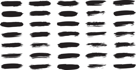 Poster - Collection of black ink brush strokes isolated on transparent background