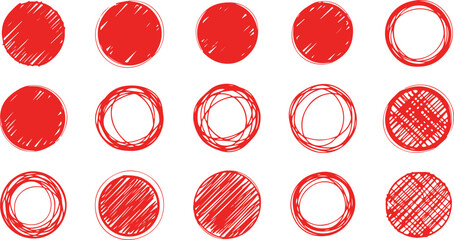 Poster - Collection of hand drawn red oval shapes and circles isolated on transparent background