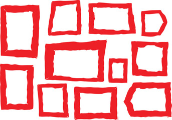 Poster - Collection of ten red grunge frames with torn edges isolated on transparent background
