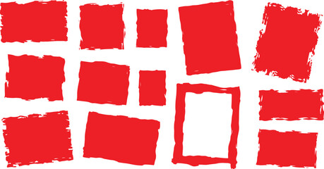 Poster - Collection of torn red paper pieces isolated on transparent background