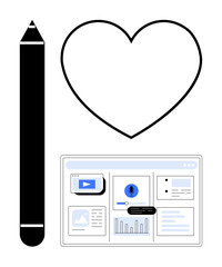 Aufkleber - pencil beside a heart and a digital interface with graphs, icons, and visuals symbolize creative pas
