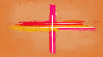 Poster - Abstract cross design with vibrant colors and textured brushstrokes.