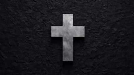 Poster - Metallic cross on dark textured surface.