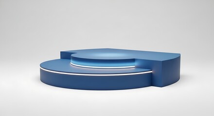 Poster - A blue, tiered, circular platform with a white accent line sits against a plain white background.