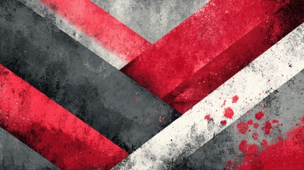 Poster - Abstract artwork features bold red, black, and gray geometric shapes layered with texture, creating a striking visual composition ideal for modern decor.