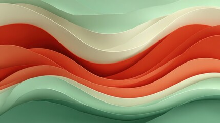 Poster - Wavy layers of mint green, coral, and cream create a calming abstract composition, evoking feelings of serenity and organic movement. This design captures the essence of fluidity.