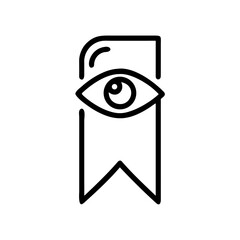 Poster - An outlined eye symbol placed on a bookmark with a curved top and a v shaped bottom edge design element