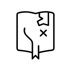 Poster - Illustration of an open book with a bookmark and a torn page featuring a prominent x mark design