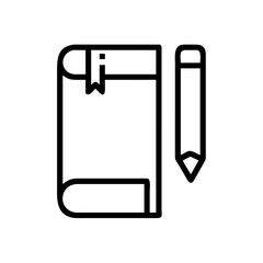 Poster - Illustration of a closed book with a bookmark and a pencil, depicted in a simple outline style design