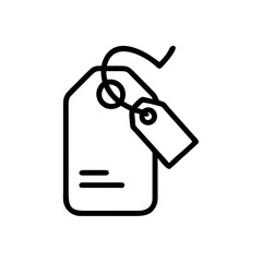 Poster - Illustration of two price tags connected by a string with lines on the larger tag in black outline