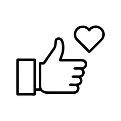 Poster - Outline illustration of a hand giving a thumbs up with a heart symbol floating above it in white space
