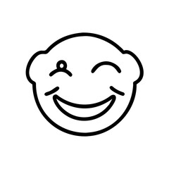 Poster - Outline drawing of a winking emoji with a happy smile and closed eye on a white background design art