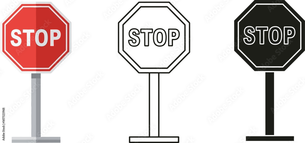 Stop sign vector illustration set traffic sign clipart road safety ...