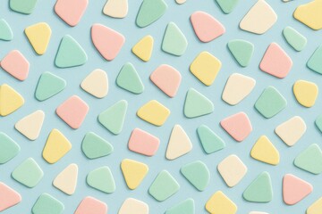 Poster - Abstract colorful geometric shapes pattern on pastel blue background, minimal soft aesthetic perfect for creative graphic resources and design ideas. Ai generative