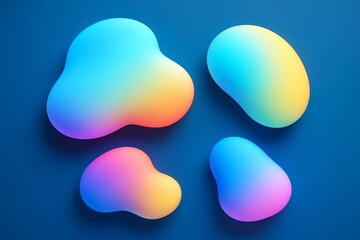 Poster - Abstract colorful fluid shapes with soft light gradients on blue background for modern graphic resources and creative design concepts. Ai generative