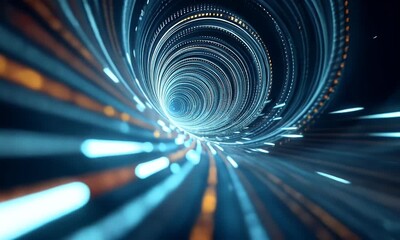 Poster - Abstract futuristic digital background with a glowing spiral tunnel, representing data transfer and technology concepts.