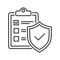 Poster - Security policy icon with clipboard checklist and shield representing data protection compliance secure protocol and safety verification line vector stroke