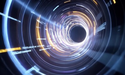 Poster - Abstract futuristic digital background with a glowing spiral tunnel, representing data transfer and technology concepts.