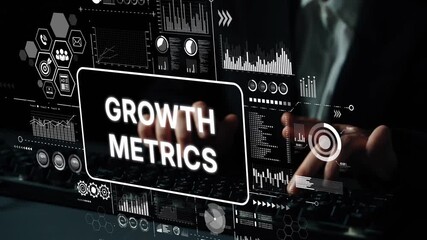 Poster - Business Analysis Growth Metrics Data Visualization with Graphs Charts on Computer Screen. Asymptotic smart data analytic.