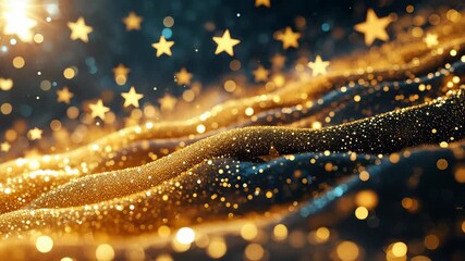 Wall Mural - futuristic gold particles abstract background with shining stars and bokeh glitter