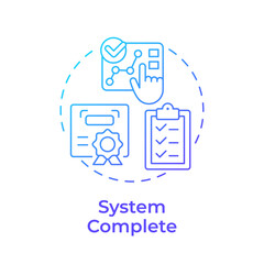 Poster - System complete blue gradient concept icon. Product certification. Technology readiness level. Deployment stage. Round shape line illustration. Abstract idea. Graphic design. Easy to use in brochure