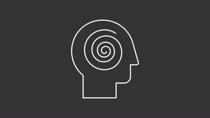 Poster - Psychosis white line animation. ADHD animated icon. Rotating spiral. Mental issue, neurology. Psychiatry, personality. Health care. Isolated element on dark background. Alpha transparent video