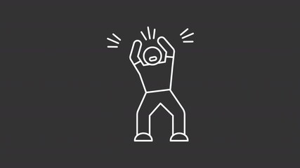 Poster - Panic disorder white line animation. Hysteria animated icon. Blinking lines. Speaking man. Moving hands, body. Angry person. Isolated element on dark background. Alpha transparent video