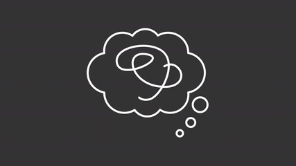 Poster - Mental illness white line animation. Stress thought animated icon. Writing line. Floating cloud, shaking. Mentality, psychology. Isolated element on dark background. Alpha transparent video