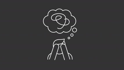 Poster - Anxiety disorder white line animation. Thought illness animated icon. Writing line, floating cloud. Moving head. Depression problem. Isolated element on dark background. Alpha transparent video