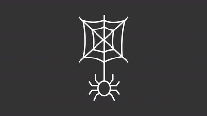 Poster - Spider white line animation. Halloween decoration animated icon. Moving legs, falling down. Scary insect. Spiderweb, cobweb. Isolated element on dark background. Alpha transparent video
