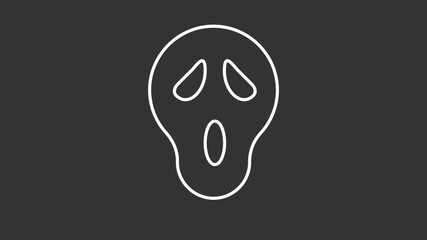 Poster - Scream face mask white line animation. Floating halloween decoration animated icon. Shaking circle. Horror, spooky. Celebration, holiday. Isolated element on dark background. Alpha transparent video