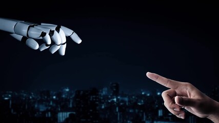 Poster - Futuristic robot artificial intelligence enlightening AI technology development and machine learning concept. Global robotic bionic science research for future of human life. 3D rendering graphic.