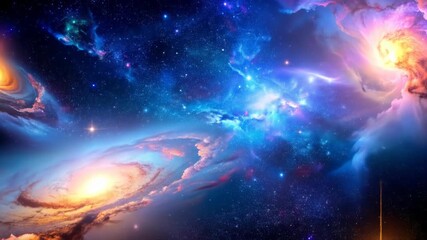 Wall Mural - Cosmic nebulae swirl with brilliant light showing distant glowing galaxies