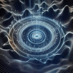 Poster - Dynamic digital vortex of glowing lines and data streams creates futuristic network visualization