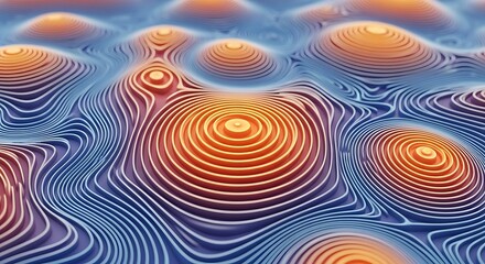 Poster - Abstract topographic contours with vibrant orange peaks and cool blue valleys, a dynamic modern design.