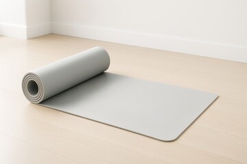 Poster - Yoga mat mockup in clean minimalist room with light wooden floor, perfect for branding, design presentation or product display concept. Ai generative