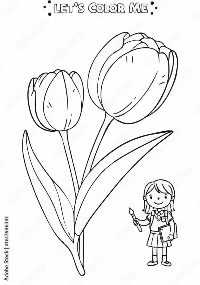 Tulip coloring sheet for kids Stock Vector | Adobe Stock