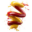 © PNGuin Studio - Spiral splash of mustard and ketchup swirl, isolated on transparent cutout background
