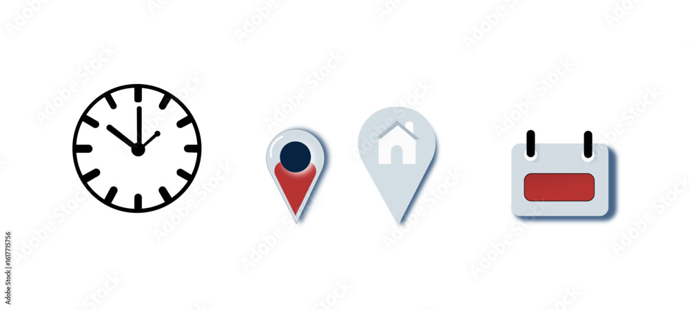 Address. time, and date icon vector. Event elements isolated on ...