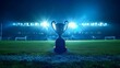 © maleyka - A soccer tournament is about to begin. The field is lit up with bright lights, and there is a soccer cup in the center. This is the final game of the championship, and the teams are ready.