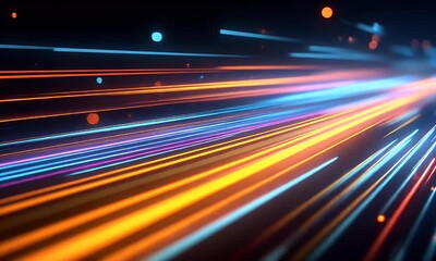 Poster - Abstract digital background with colorful light streaks and lines moving rapidly in the dark,