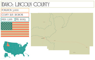  Large and detailed map of Lincoln County in Idaho USA.