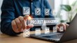 © mdshafiq - Streamlined Project Management: A person interacting with a laptop displaying a 'PROJECT MANAGEMENT' interface, illustrating efficient planning, task tracking, and milestone achievement