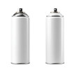 © Dewan - Two identical white spray paint cans, metallic silver caps, side-by-side
