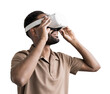 © kite_rin - Young man using virtual reality headset isolated in transparent PNG, VR, future, gadgets, technology concept