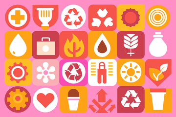 Set of flat design vector icons for ecology, industry, and business concepts